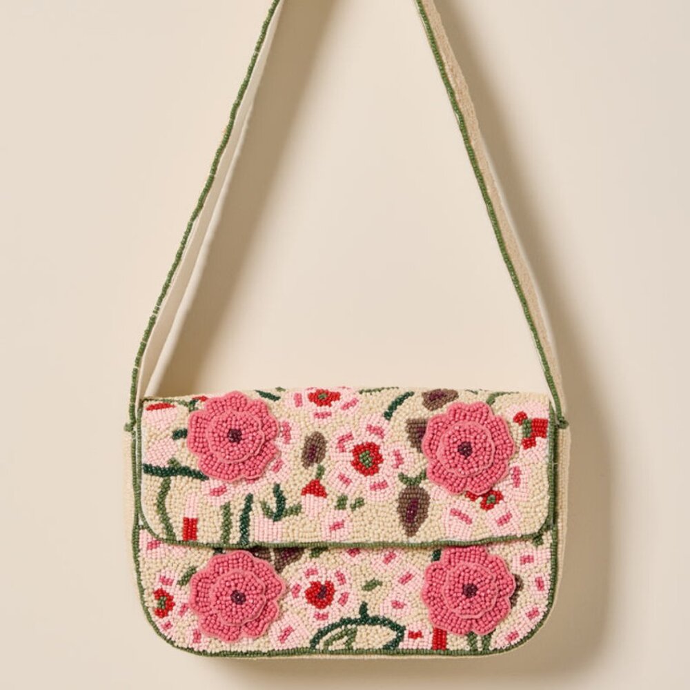 India Boutique Pink Floral Beaded Shoulder Bag - Picture 1 of 15